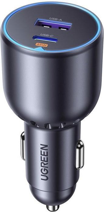 UGREEN Autolader 63W met 1 USB-C poort en 1 USB-A poort, snelladen, grijs