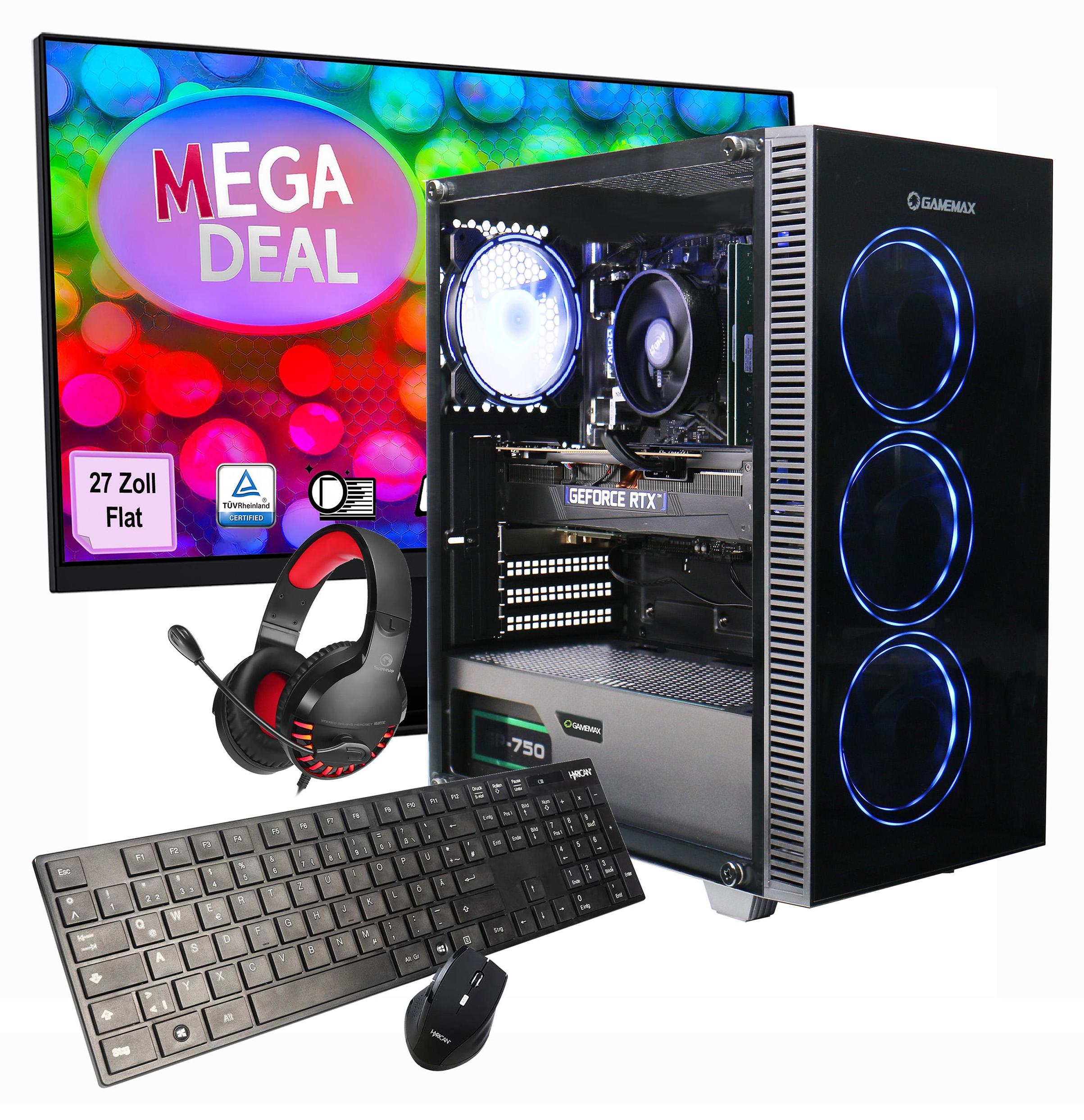 GAMEMAX Gaming PC Draco XD Komplett SET Ryzen 5 5500 32GB RAM 1TB SSD RTX 5050 Windows 11 + MSI PRO MP273A Monitor 69cm (27") + Zubehör