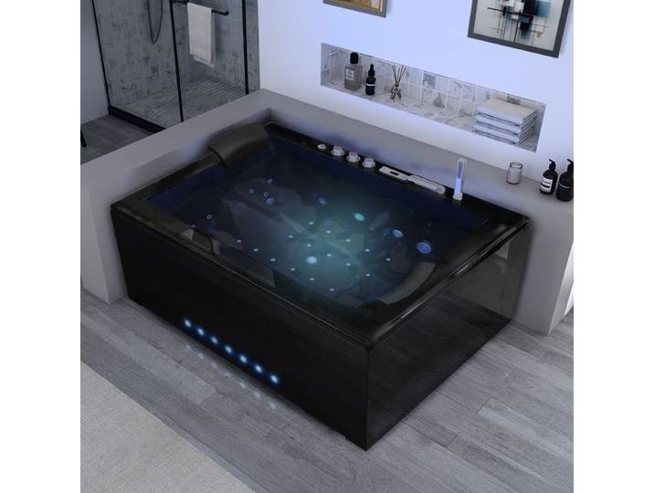 Baignoire balnéo rectangulaire Elle&Lui Black 40 jets Whirlpool