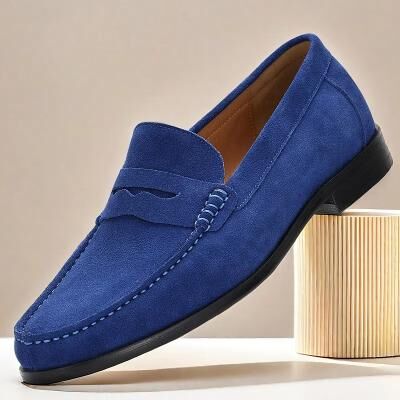 LightInthebox Men's Premium Cowhide Blue Suede Moccasins, Sleek Comfort Design for Casual and Business Casual Wear