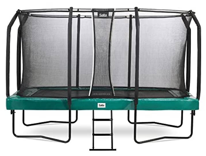 Salta First Class - Trampolin mit Sicherheitsnetz - 427x244cm - Grün Premium Outdoor Trampolin mit Sicherheitsnetz und Leiter, Rechteckig, Dicker Schutzrand, stabiler Rahmen, verzinkte Federn