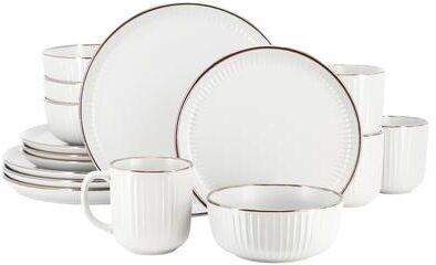 Elama Leo 16 Piece Stoneware Dinnerware Set In White