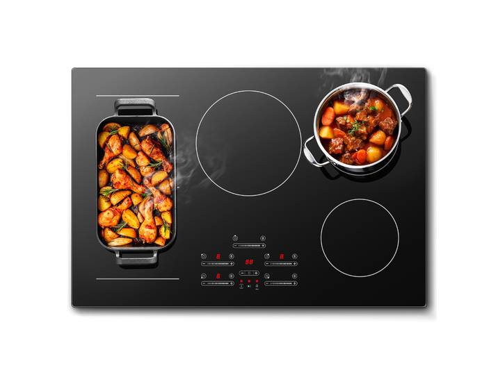 Table de cuisson à induction encastrable KICHPOWER 77 cm, 9500 W, 5 zones flexibles, fonction Boost, minuterie, arrêt automatique