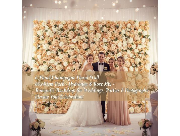 6 panneaux muraux de fleurs artificielles, fond en soie d'hortensia et de rose 60x40cm, décoration florale artificielle pour mariage, fête, maison