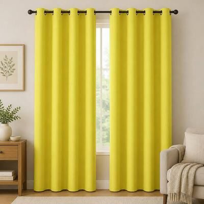 Home Mart Goods "2 Piece Solid Bright Yellow Blackout Grommet Curtain Panel Set - 84"" Long - 84"" Long"