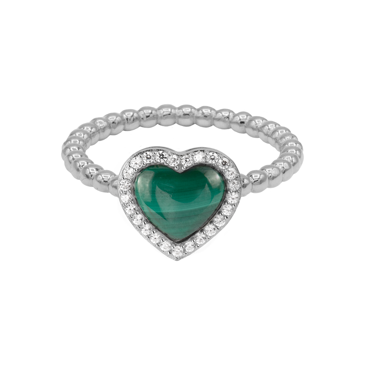 Jacques Lemans Ring Herz Sterlingsilber mit Malachit und Zirkonia