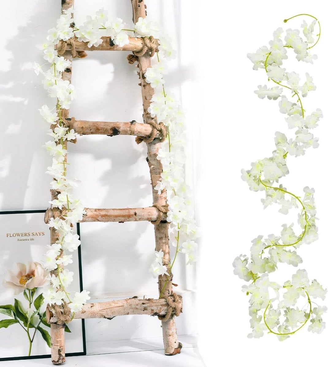 Bloemen Slinger Kersenbloesem Decoratie Wit Roze - 2 Stuks - 1.8m