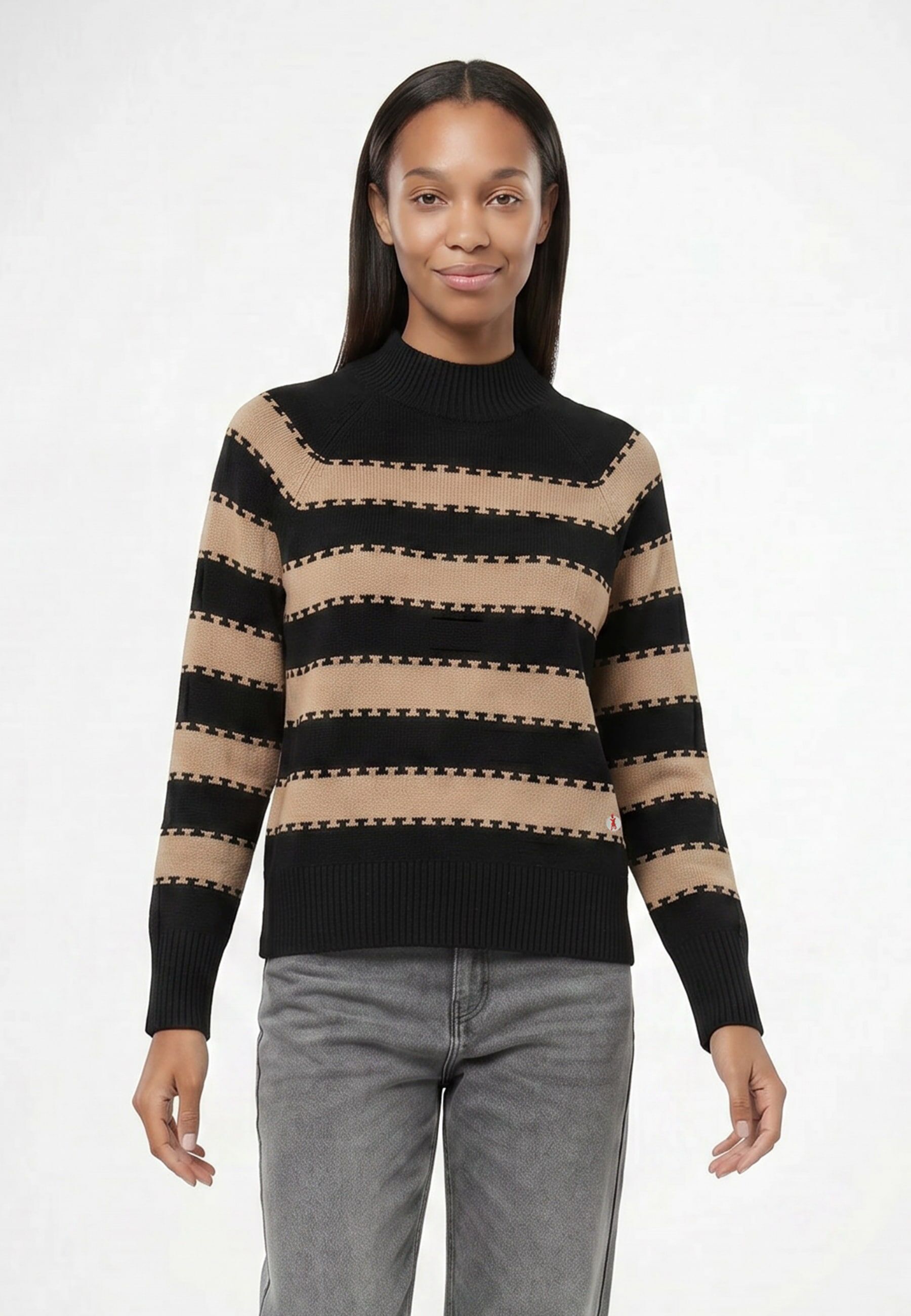 Strickpullover FRIEDA & FREDDIES "Frieda & Freddies Jacquardpullover", Damen, Gr. 34, beige (schwarz), 100% Wolle, Pullover Strickpullover