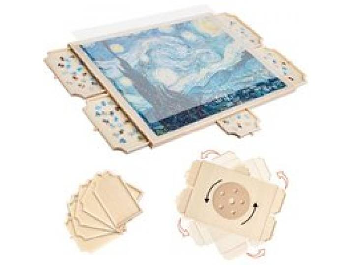VEVOR Planche de Puzzle 1500 Pièces, Table de Puzzle en Bois 865 x 635 mm, Plateau Casse-Tête Rotatif à 360° et Portable, avec 5 Tiroirs et Couverture Utile, Accessoire pour Amateurs de Casse-tête