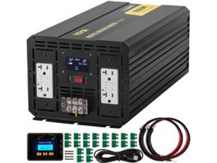 VEVOR Wechselrichter, 5000 W modifizierter Sinus-Wechselrichter, 12 V DC auf 110 V AC Fahrzeugadapter, mit LCD, Fernbedienung, LED-Licht & GFCI-Steckdosen für RV, LKWs, Boote & Outdoor-Adv