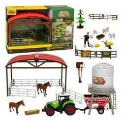 Lean Toys Stall mit Traktor, Silo und Figuren