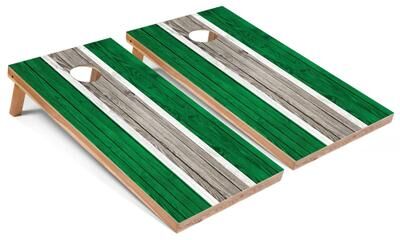 Skip's Garage Solid Wood Cornhole Boards - Kelly Stripes Design