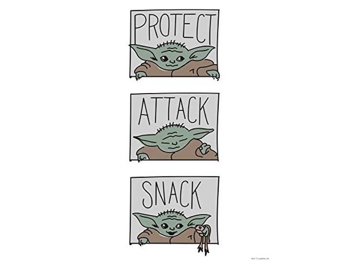 Komar Star Wars Wandbild Mandalorian The Child Protect Attack Snack Dekoration, Poster, Kunstdruck Größe 30 x 40 cm WB-SW-010-30x40, bunt