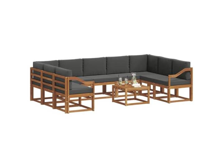 KTHLBRH Sofa-Set für den Außenbereich, 10 Stück, Akazie, Natur, Anthrazit Modulares Lattenrost, abnehmbare Kissen, für Terrasse und Garten