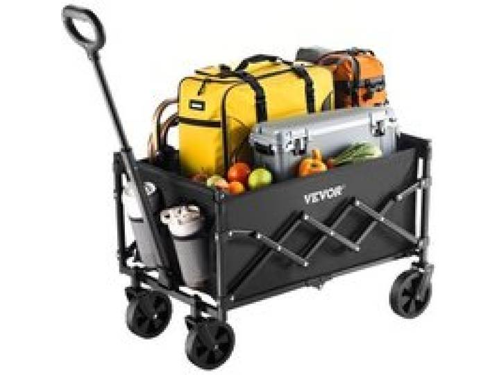VEVOR Chariot de Jardin Pliable, 120 L, Chariot de Transport Utilitaire Portable Robuste 102,06 kg avec Roues Tout-terrain, Poignée Réglable, pour Extérieur, Camping, Plage, Épicerie, Jardin, Noir