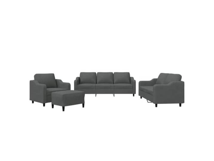 Todiikf 4-TLG. Sofagarnitur mit Kissen Couch-Set Dunkelgrau Stoff Vielseitiges Polstermöbel-Set für das Wohnzimmer: Enthält Sessel, 2-Sitzer, 3-Sitzer und Hocker mit dicken Kissen.