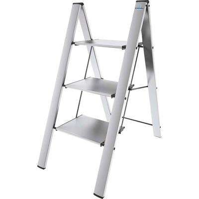 Trittleiter BISCHOF COLOMBO "Leonardo 2", silber (silberfarben, schwarz), B:50cm H:109cm, Aluminium, Leitern, 3-stufig, klappbar, rutschfeste Stufen, Tragkraft 150 kg