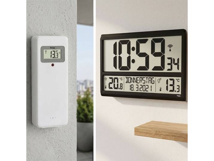 Digitale XL-Funkuhr mit Aussen- und Innentemperatur-Anzeige