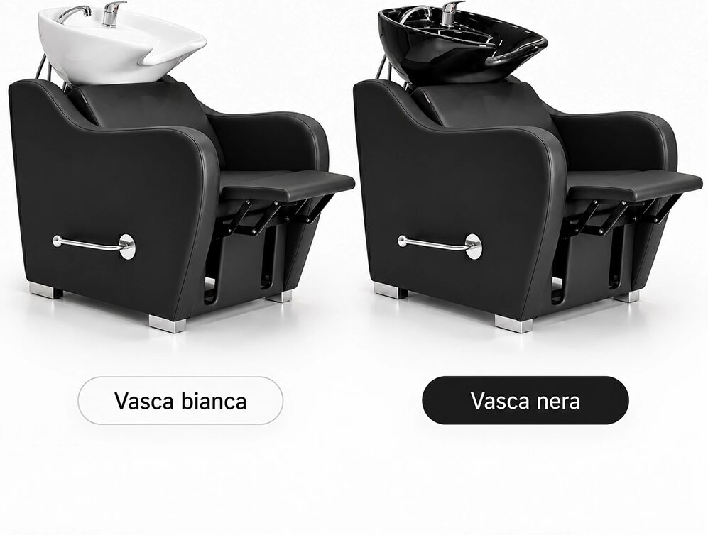 Melcap Lavatesta Parrucchiere Professionale Virginia con Poggiapiedi Regolabile – Vasca in Ceramica Nera o Bianca BIANCO