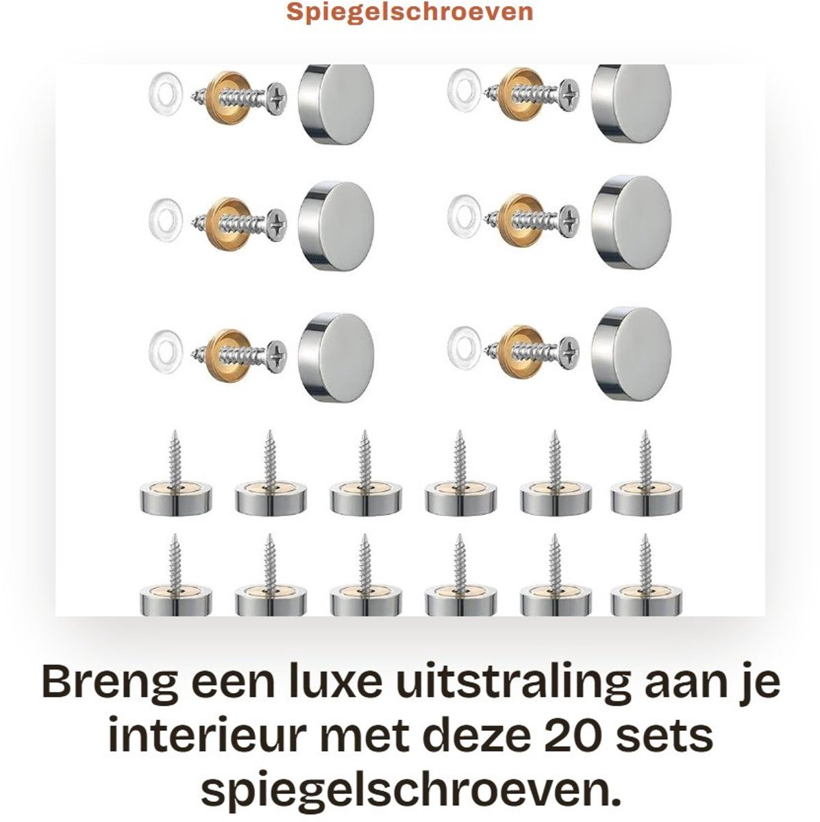 Dailygoods Spiegelschroeven 20 Sets - Roestvrij Staal met Antislip Rubberen Ring en Gepolijste Doppen - 18 mm