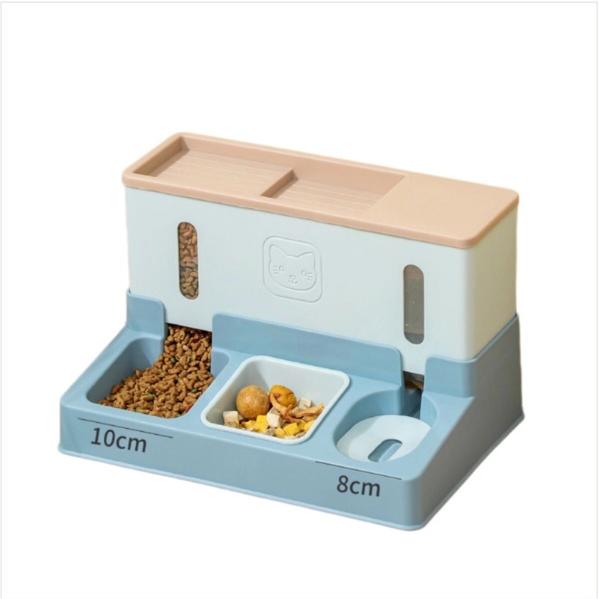 INF 2-in-1 Schwerkraft Futterspender und Wasserspender - ABS, ca. 1.5kg Futter & 1000ml Wasser, Antispritz-Schale Rosa + Weiß