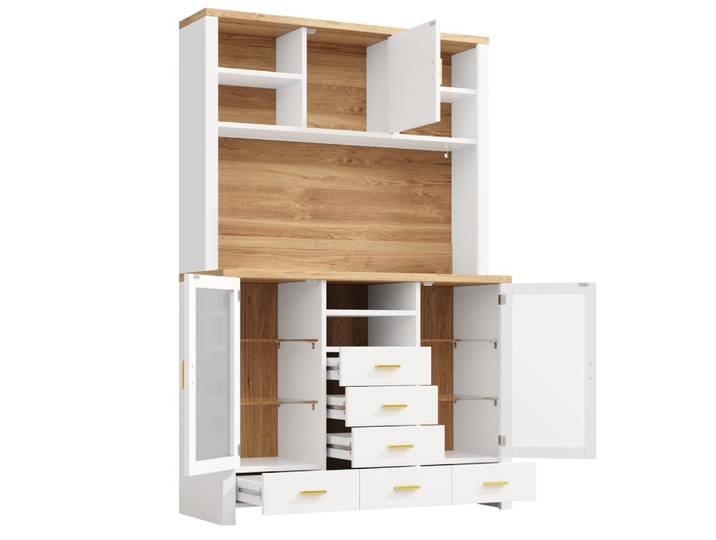 Buffet en panneau de particules avec led blanc décor bois