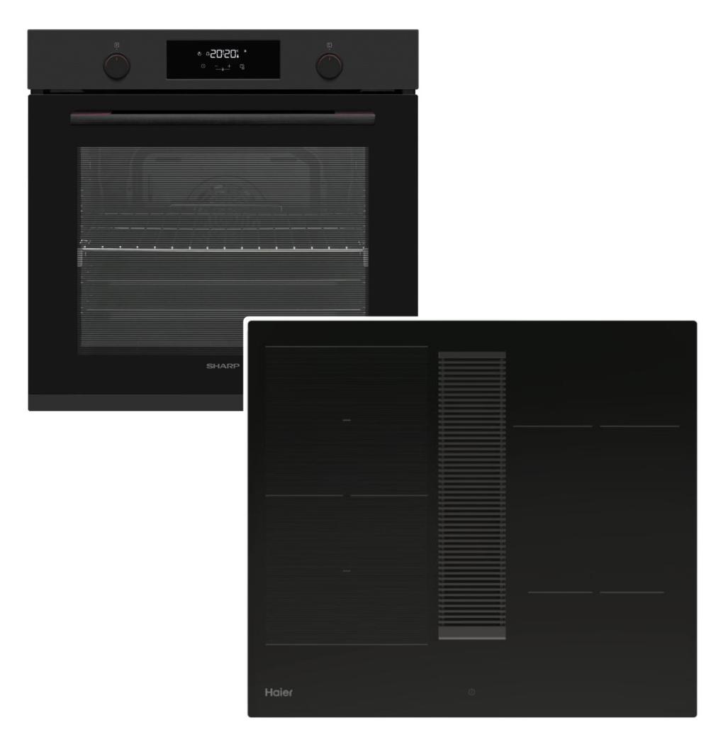 Herdset Sharp Backofen Teleskopauszug SoftClosing matt+ Haier Induktionskochfeld integrierter Dunstabzug Flex Boost