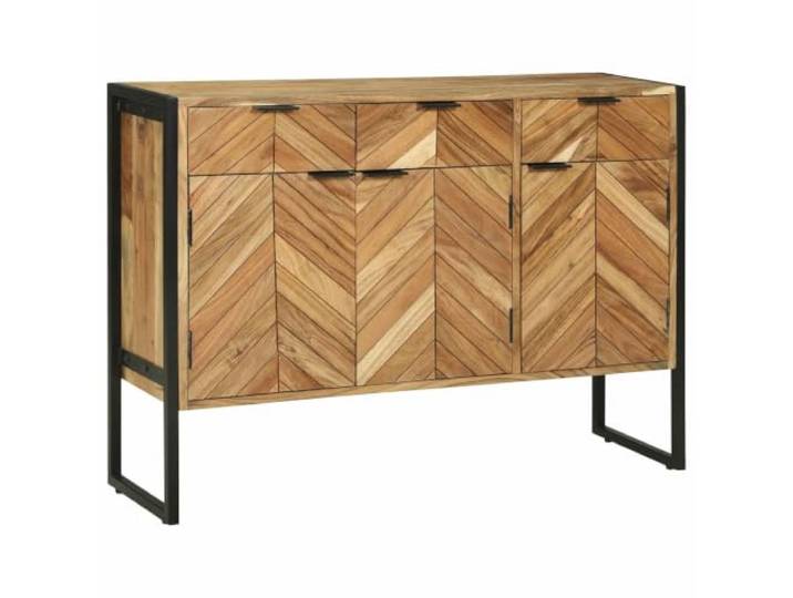 Fisinber Sideboard Massivholz Akazie Kommode braun 100 x 30 x 75 cm Industrielles Anrichte-Möbel mit 2 Türen für Wohnzimmer und Flur, bietet viel Stauraum für Geschirr und Dekoration.