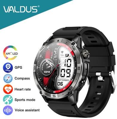 Daily Deals Depot VG40 PRO Smartwatch Man Woman, AMOLED GPS Bluetooth Call, Heart Rate Monitor, Voice Assistant, Long Battery Life Fitness black
