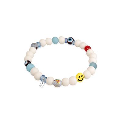 Armkette KUZZOI "Armband Smiling Bead Glas Harz Perlen 925 Silber" Gr. 230, weiß, Armbänder, Herren, 230, Resin, Armkette