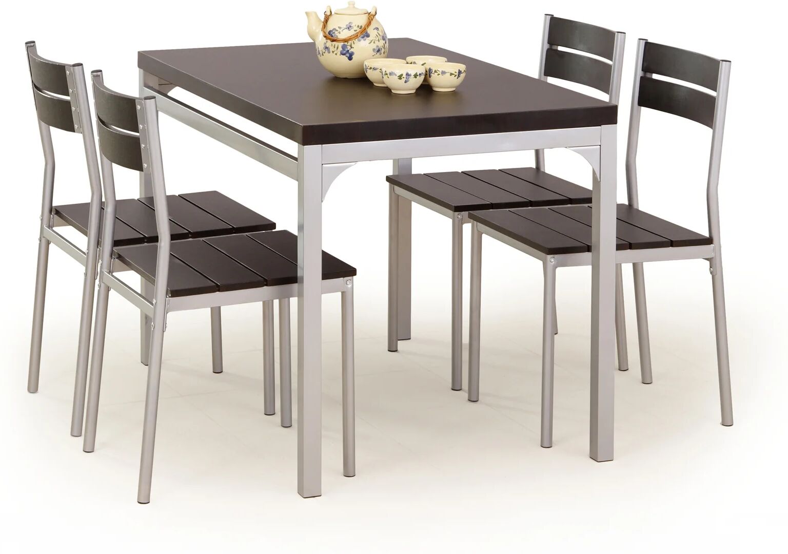 garneroarredamenti Set tavolo 110x75cm + 4 sedie moderno wengé acciaio Oasi