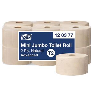 Tork Toilettenpapier Advanced 120377, T2 System, 2-lagig, Recycling, Mini Jumbo, 850 Blatt, 12 Rollen