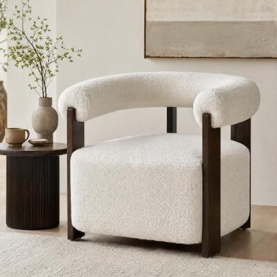 Christopher Knight Home - Modern Boucle Accent Chair with Solid Wood Frame and Curved Wrap-Around Arms