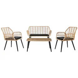 Happy Home 7tlg. helles Rattan Loungeset mit Sitzkissen in schwarz