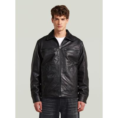 Bomberjacke G-STAR "Leather Bomberjacke", Herren, Gr. L, dk schwarz, Obermaterial: 100% Leder, Jacken Bomberjacke