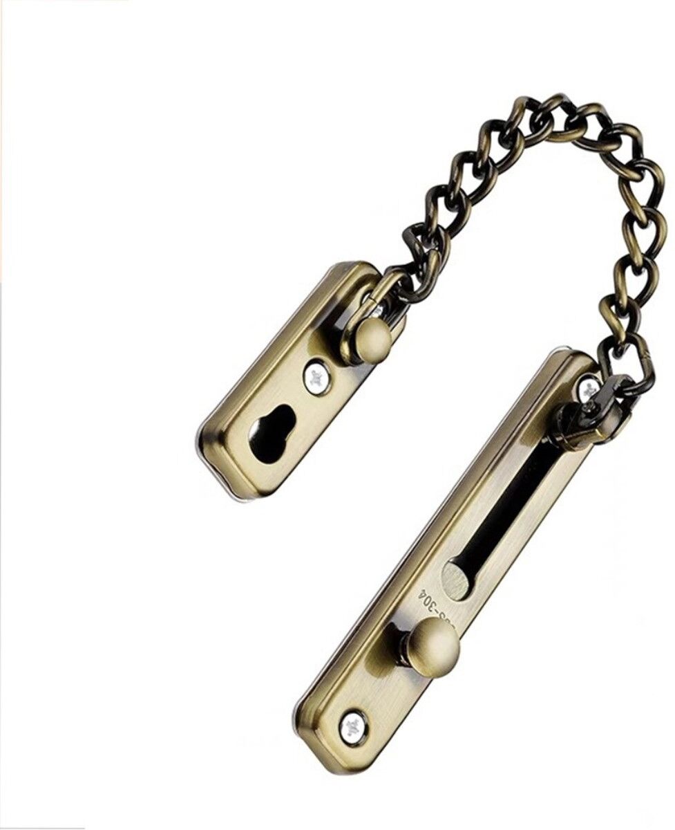 INF Türriegel mit Kette - Einbruchschutz ohne Bohren mit Schrauben Bronze