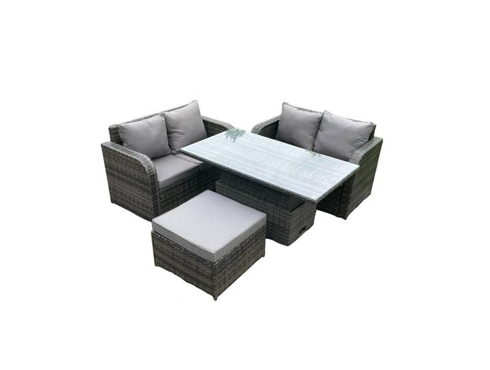 Fimous Gartenmöbelset Polyrattan 5-Sitzer, Dunkelgrau, Metall, Gartenmöbel, Gartengarnituren, Gartenmöbel-Sets