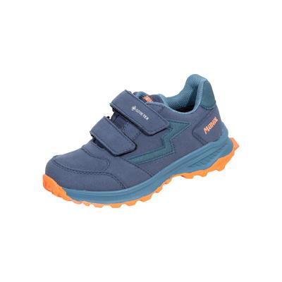 Wanderschuh MEINDL "Meindl Otago Junior GTX petrol/orange", Kinder, Gr. 34, blau (petrol), Veloursleder, mehrfarbig, Schuhe Wanderschuh, Herausnehmbares Best-Fit-Fußbett für optimalen Sitz bei Kinderfüßen