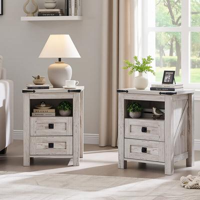 afulyperfllc Farmhouse Nightstand with Charging Station, End Table, Side Table