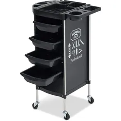 Barberpub Friseurwagen mit 4 Schubladen und Rollen, Bedienungswagen, Friseur Arbeitswagen Drehbar, Beauty Salon Trolley, Rollwagen Stapelboy, Friseur Zubehör, 36 x 52,5 x 84,5 cm, 2023BK-N(Schwarz)