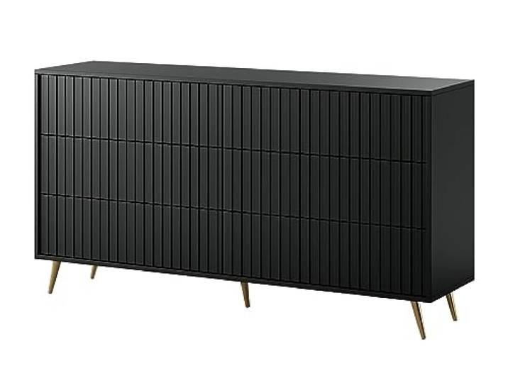 Selsey BELLO - Kommode Doppelkommode mit 6 Schubladen Schwarz mit goldenen Füßen 154 cm