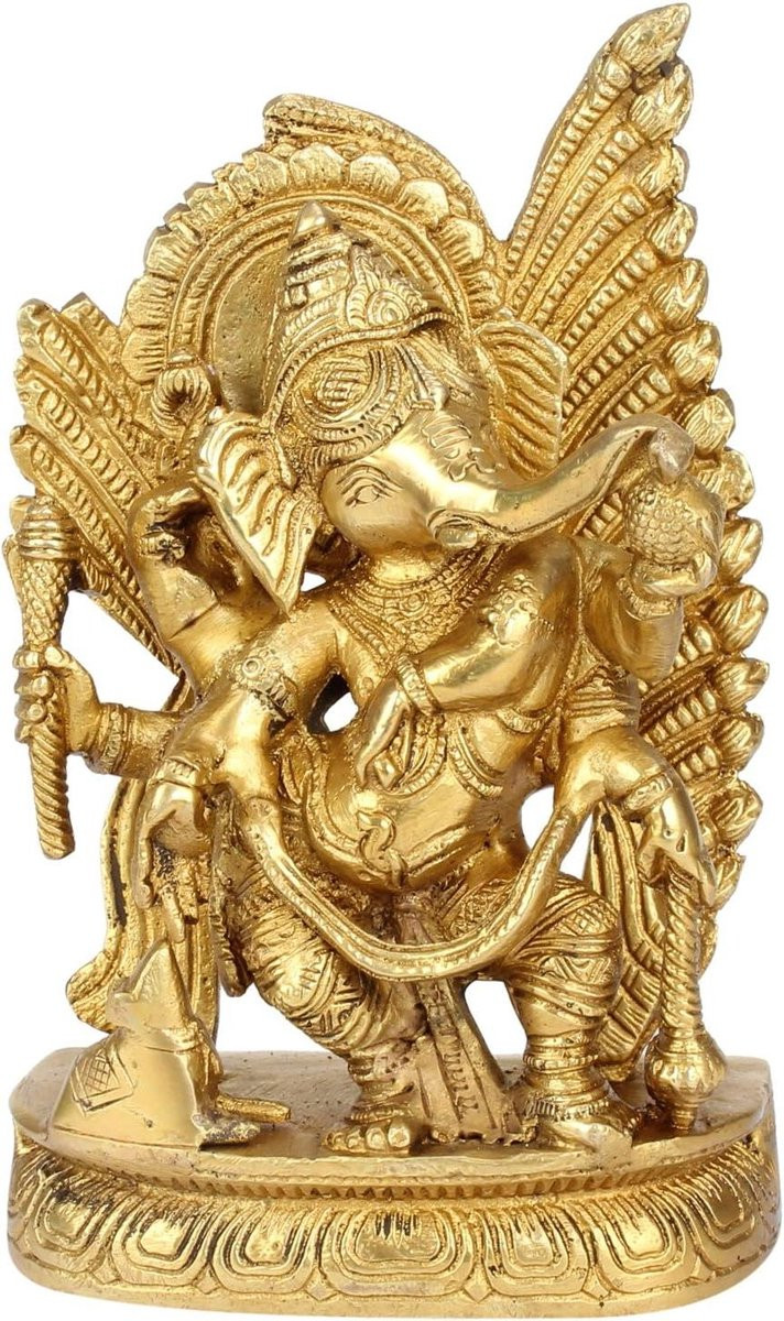 Ganesha Idol Messing - Dansend Ganesha Beeld in Goud - Hoogte: 15,24 cm