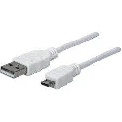 Manhattan Hi-Speed USB Micro-B Anschlusskabel, USB 2.0, Typ A Stecker - Micro-B Stecker, 480 Mbps, 1,8 m, weiß