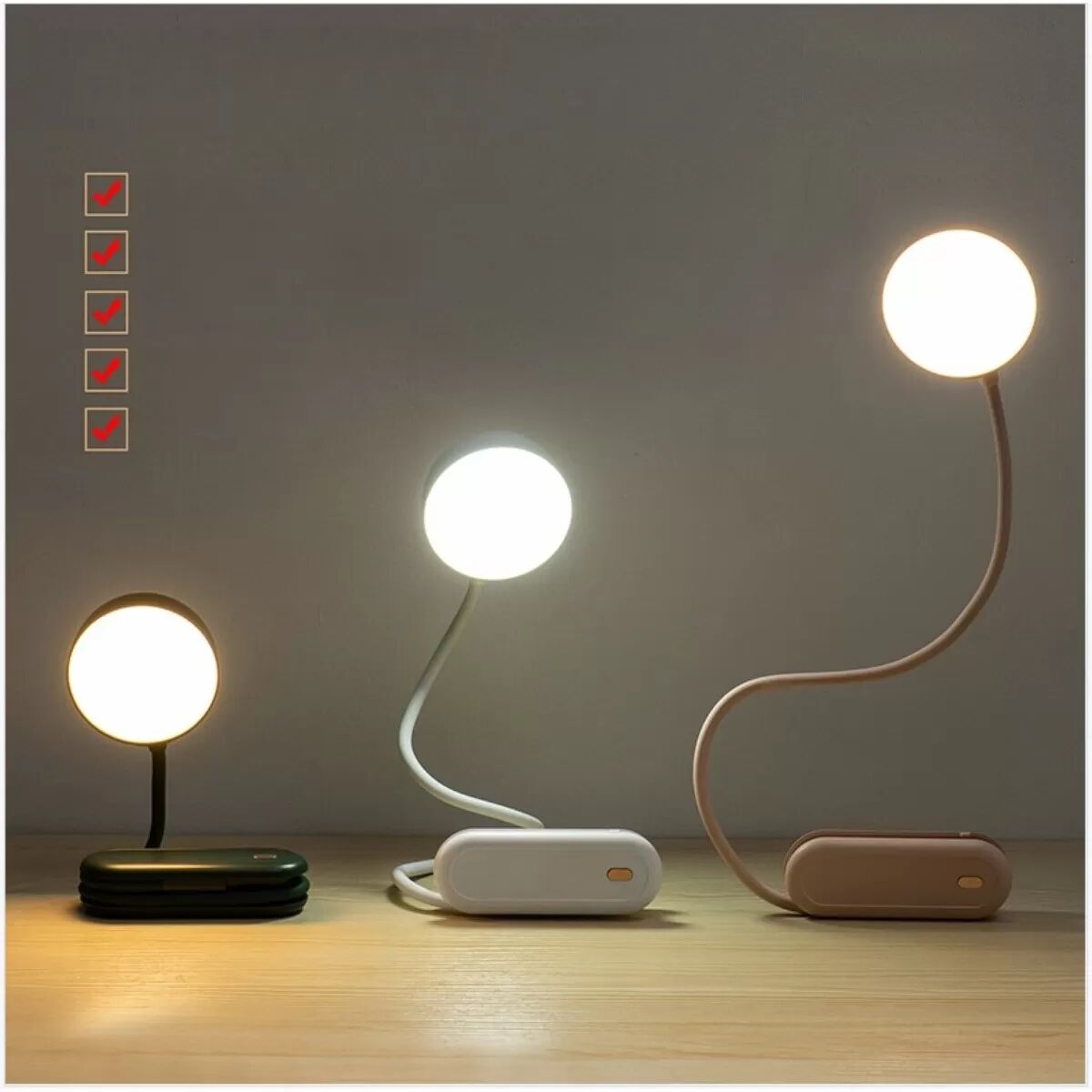 INF Kreative LED Faltbare Schreibtischlampe - Tragbar, Einstellbar und Wiederaufladbar Grün