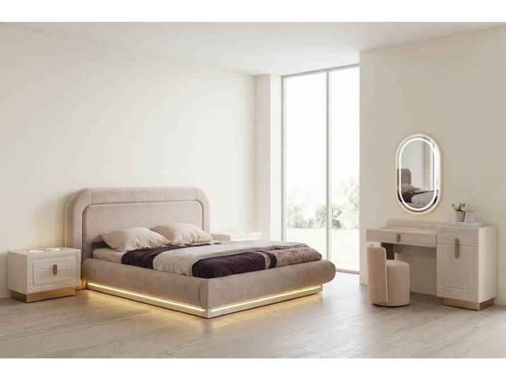 JVmoebel Schlafzimmer-Set Luxus Elegante Schlafzimmer Set Bett Nachttisch Premium Schminktisch, (6-tlg), Made in Europa