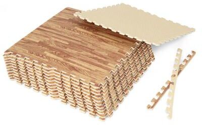 Costway 12 Tiles Wood Grain Foam Floor Mats with Borders