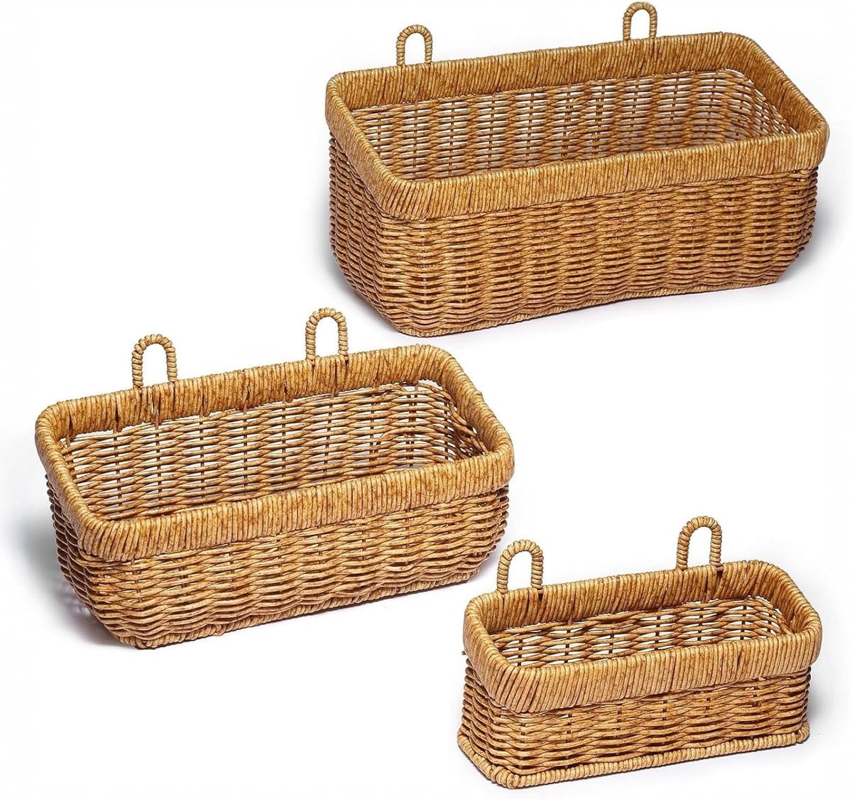 SnelShoppen Wanddecoratie Baskets Set van 3 - Handgeweven Rattan Manden voor Badkamer en Keuken