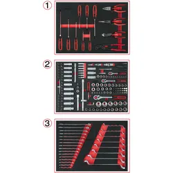 KS TOOLS Universal-Systemeinlagen-Satz für 3 Schubladen mit 215 Premium-Werkzeugen - 713.0215