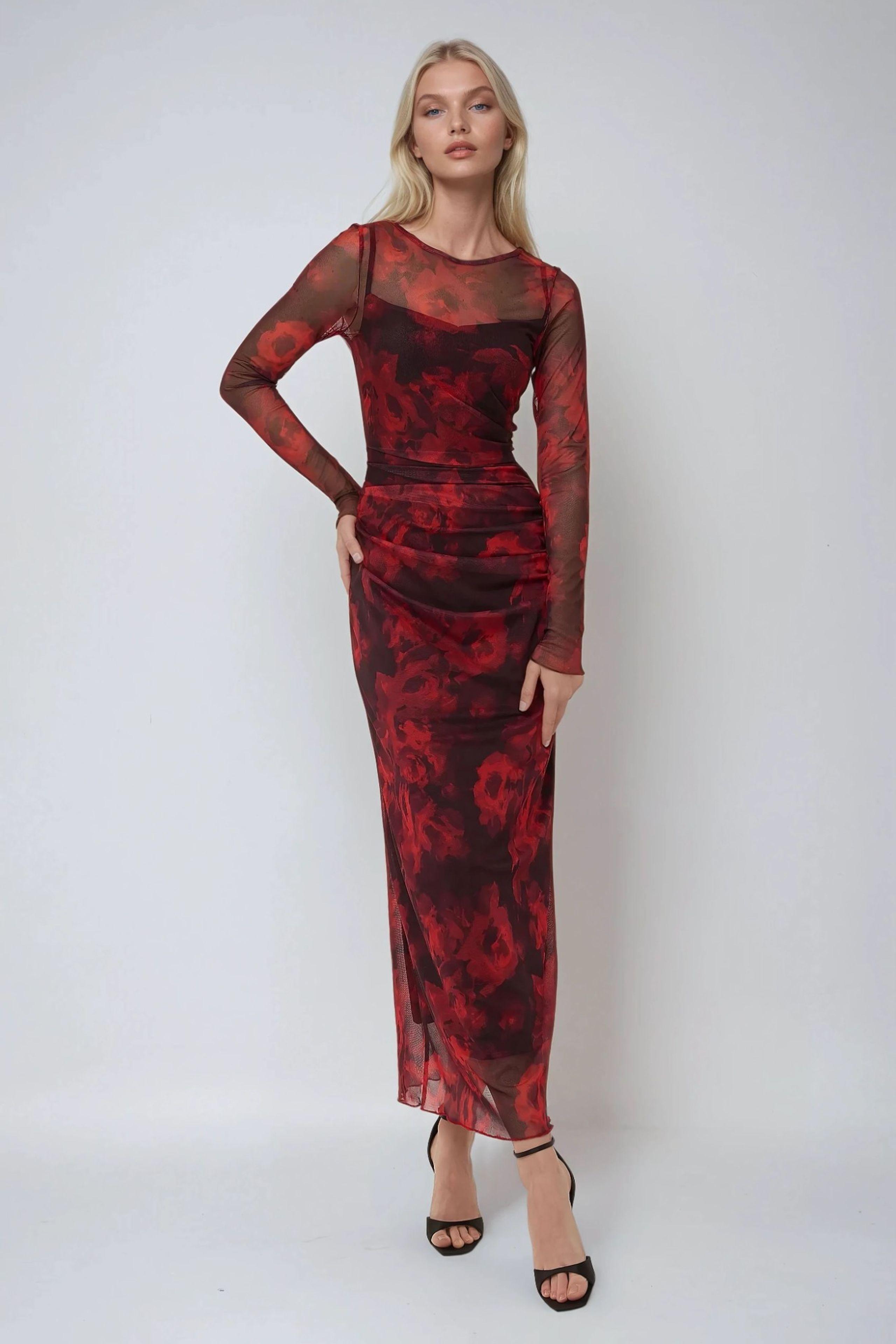 Bloemenprint Bodycon Maxi Mesh Jurk