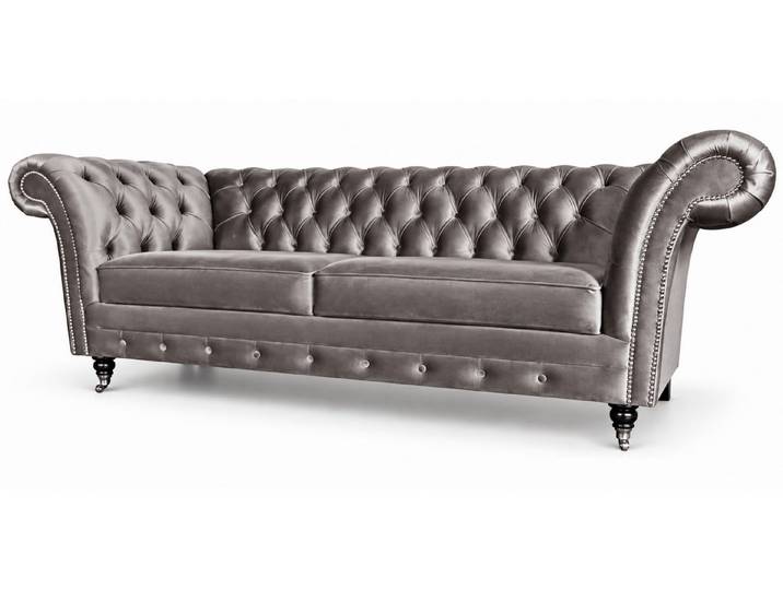 JVmoebel Chesterfield-Sofa Klassisches 3-Sitzer Sofa Chesterfield Samt Polstermöbel Grau Neu, 1 Teile, Special features